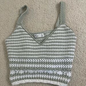 Hollister Sage and White Striped Tank Top
